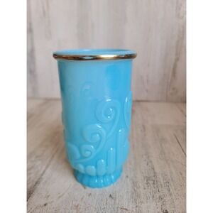 Avon gold rim blue mini vase vintage embossed home decor figure